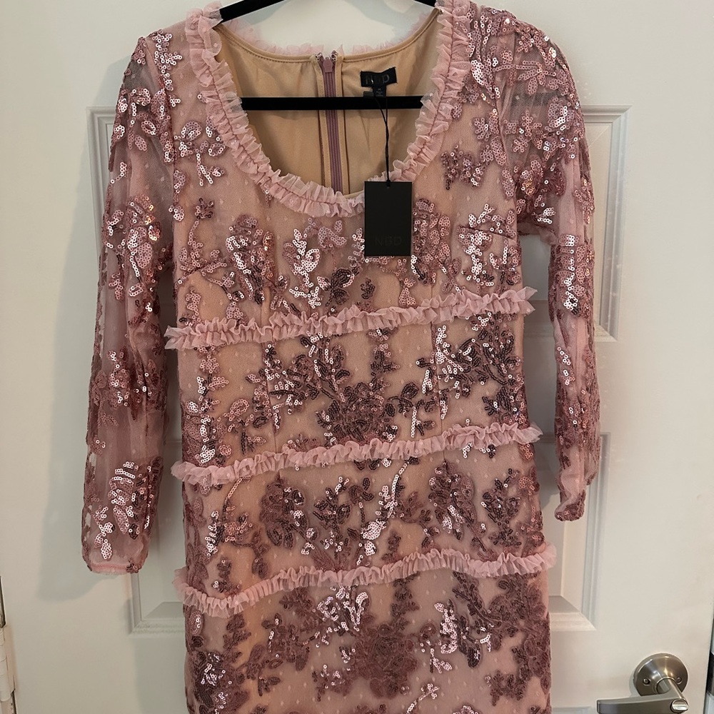 NBD Pink Sequin Long Sleeve Dress- M
